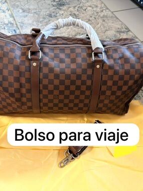 Brown Checkered Men’s Travel Duffel Bag